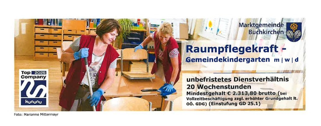 Wir suchen eine Raumpflegekraft für unseren Kindergarten!