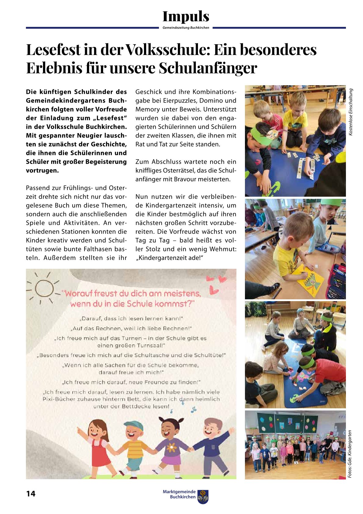 Schulanfänger*innen zum Lesefest in der Volksschule